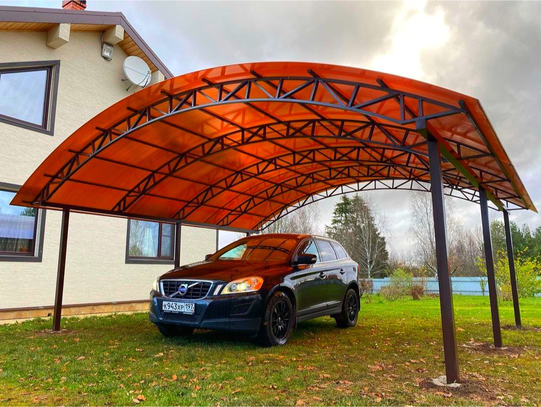 Арочный автонавес двойной с поликарбонатом Автонавес односкатный с поликарбонатом