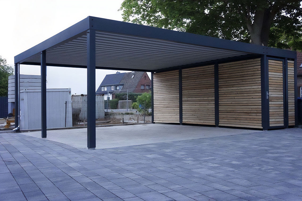 Двускатный навес с поликарбонатом для автомобиля